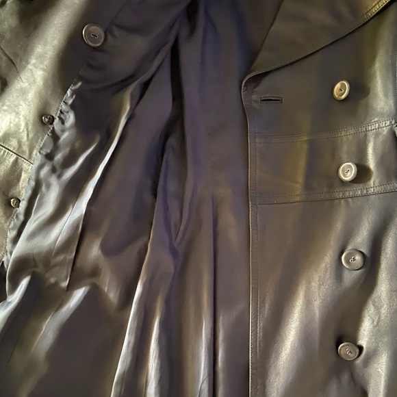 Versace navy leather trench coat - Picture 7 of 12